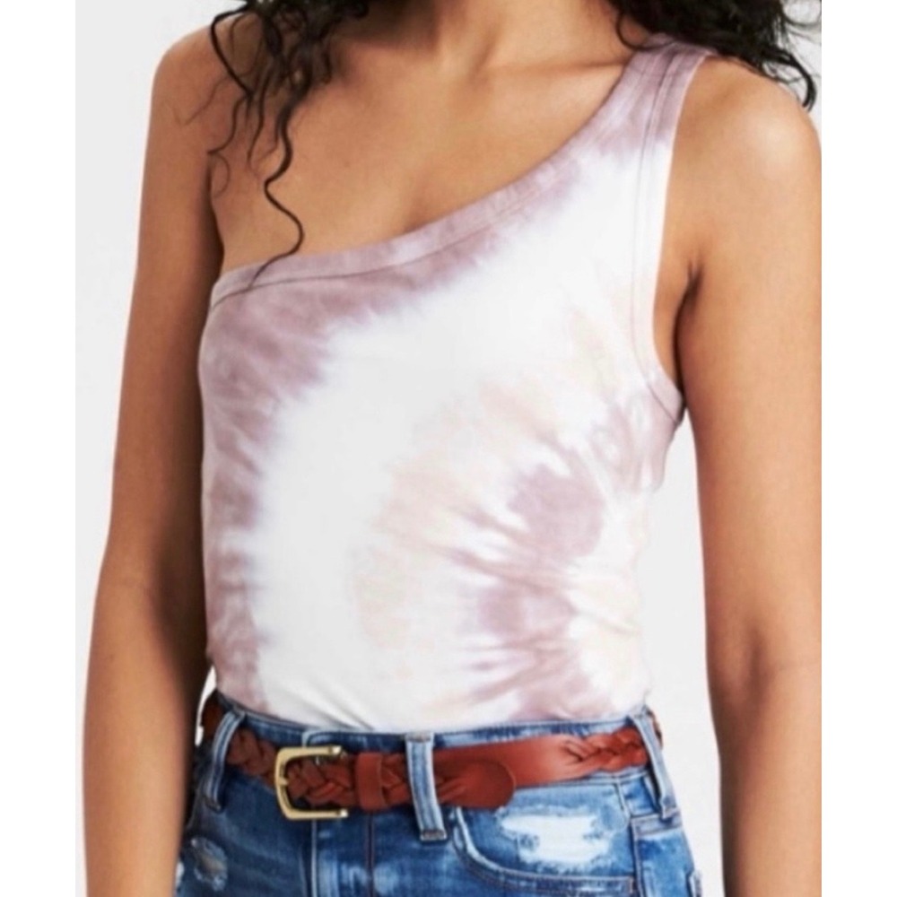 American Eagle Womens XL One Shoulder Tie Dye Tank Top Mauve Tan Asymmetrical